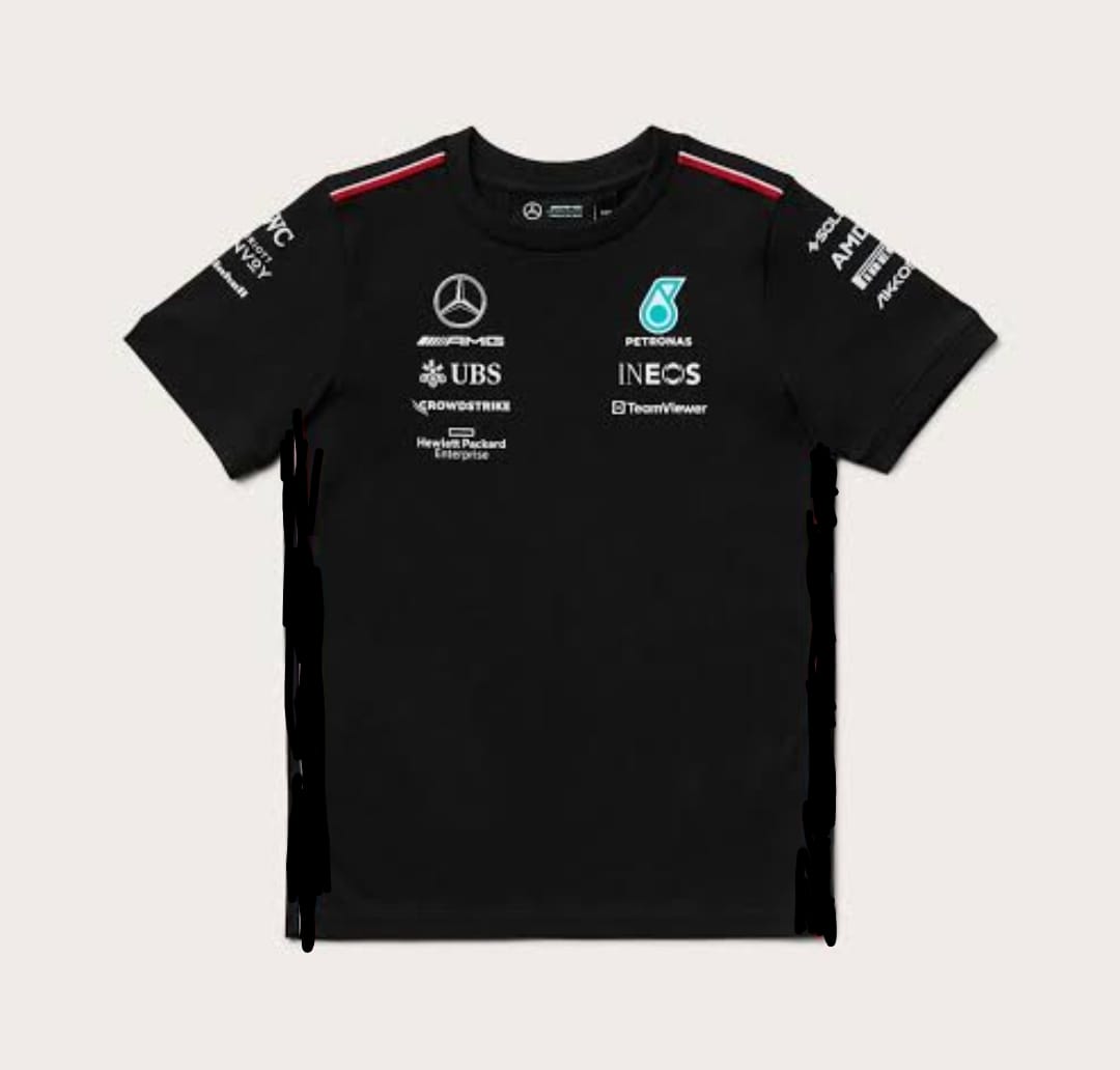 3 Pcs Set Large Mercedes Petronas Black Cotton T-Shirts With Digital Printing
