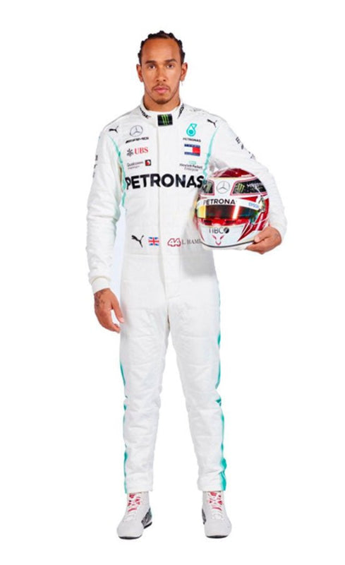 2019 Lewis Hamilton White Mercedes Petronas Go Kart Racing Suit – CIK/FIA Level 2 Approved